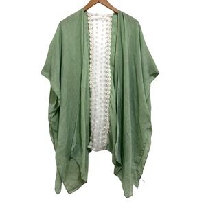Sage Green Lace Back Kimono Wrap Cover Up One Size Boho Flowy Cardigan Beach